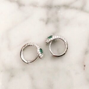 925 Silver CZ Pave Snake Mini Hoop Earrings
